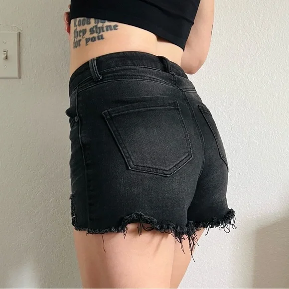 Sincerely Jules Black Distressed Denim Shorts - Picture 2 of 6